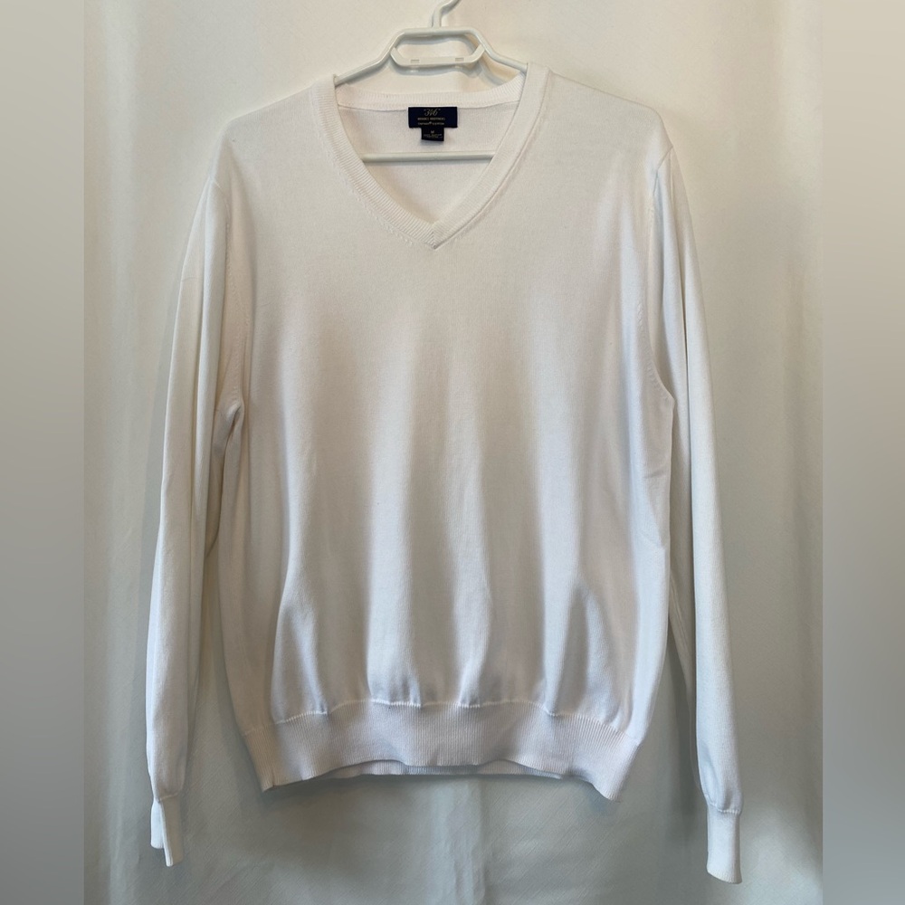 Brooks Brothers Mens White 100% Supima Cotton V-Neck Sweater Medium Minimalist